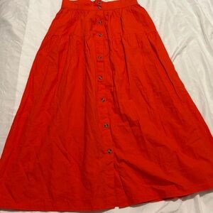 NWT Anthropology Sim & Sam Chic Button-Down Paolina Red Midi Skirt 100% cotton